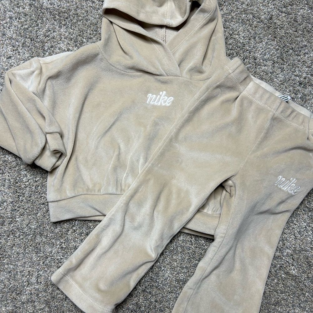 Nike Toddler Velour Hoodie & Leggings Set - Tan - Size 24M